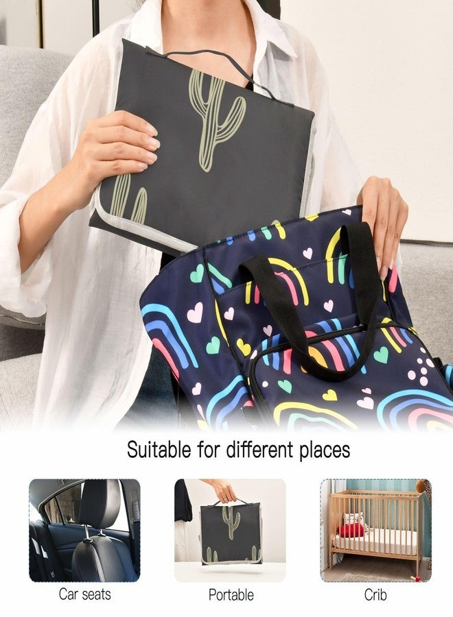WELLDAY Black Cactus Portable Diaper Changing Pad - Waterproof Foldable Baby Diaper Changing Pad with Built-in Pillow, Travel Diaper Changing Mat for Newborn Baby - Image 5